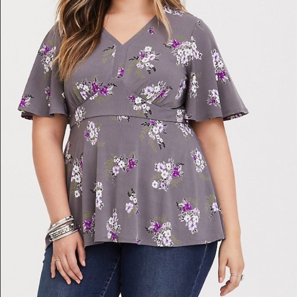 grey floral jersey knit pemblum top by Torrid